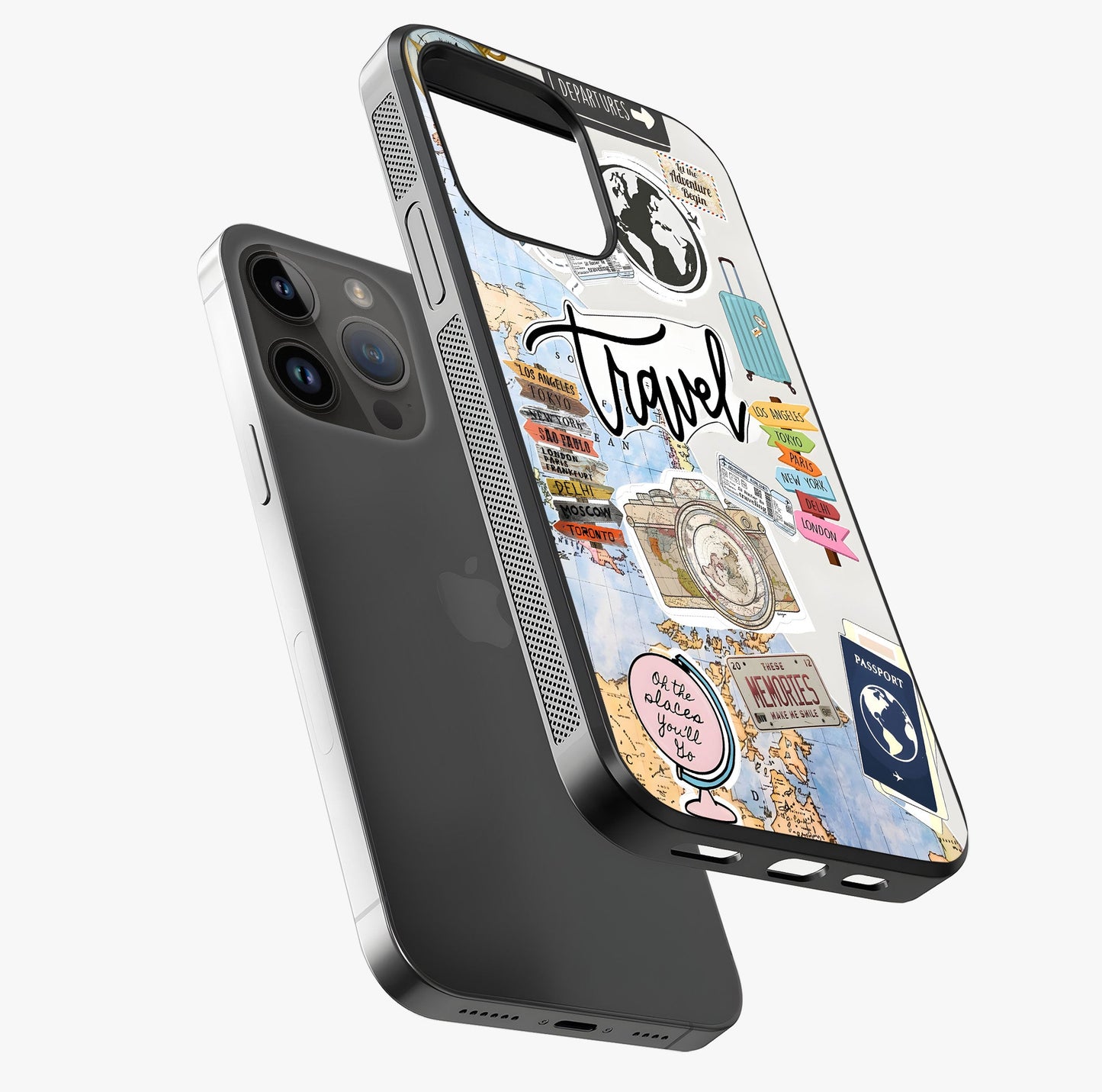 Wanderlust Journal Glass Case laid diagonally highlighting side profile, edges and glossy glass shine.