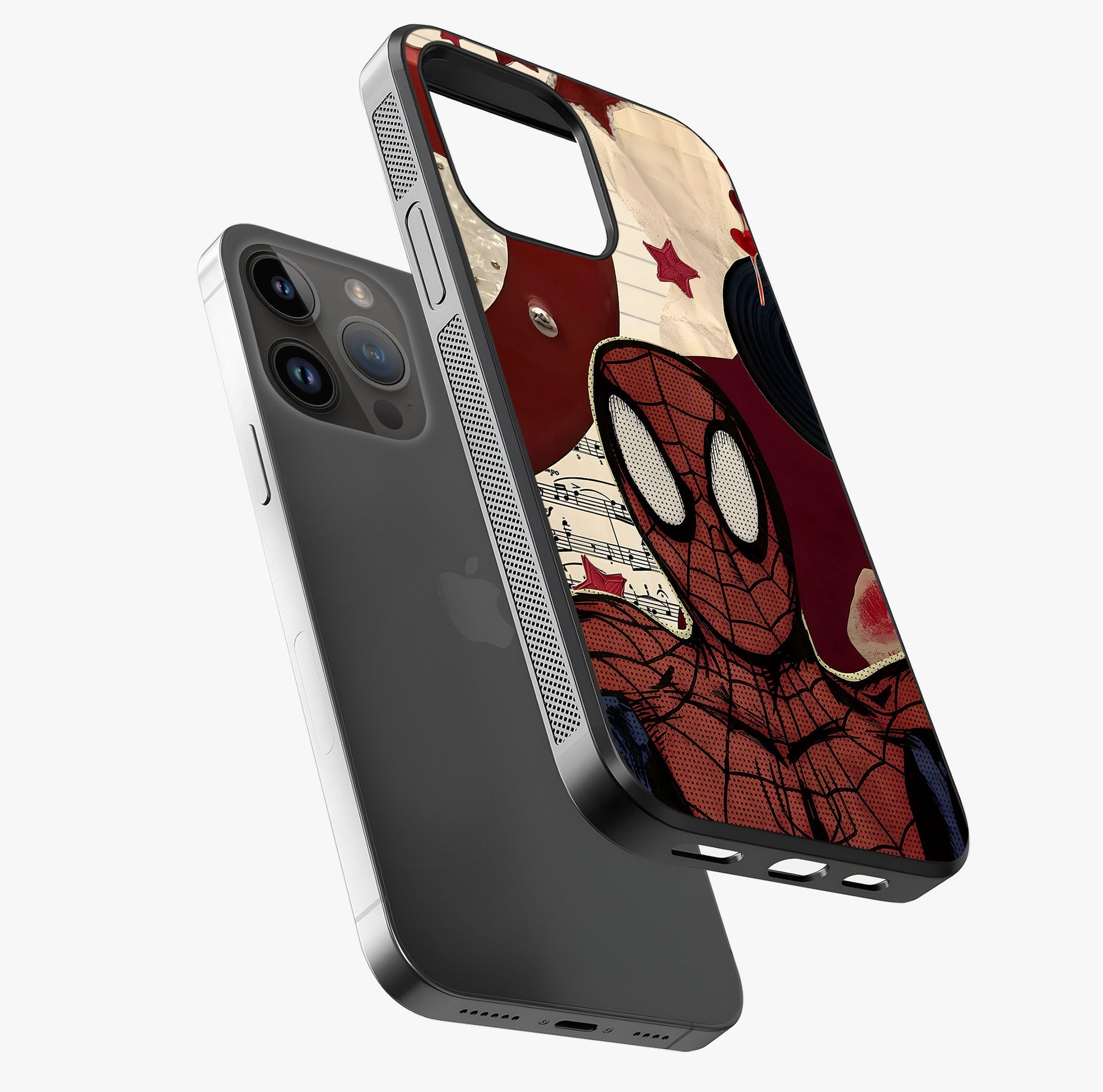 Web Warrior Vibes Glass Case laid diagonally highlighting side profile, edges and glossy glass shine.