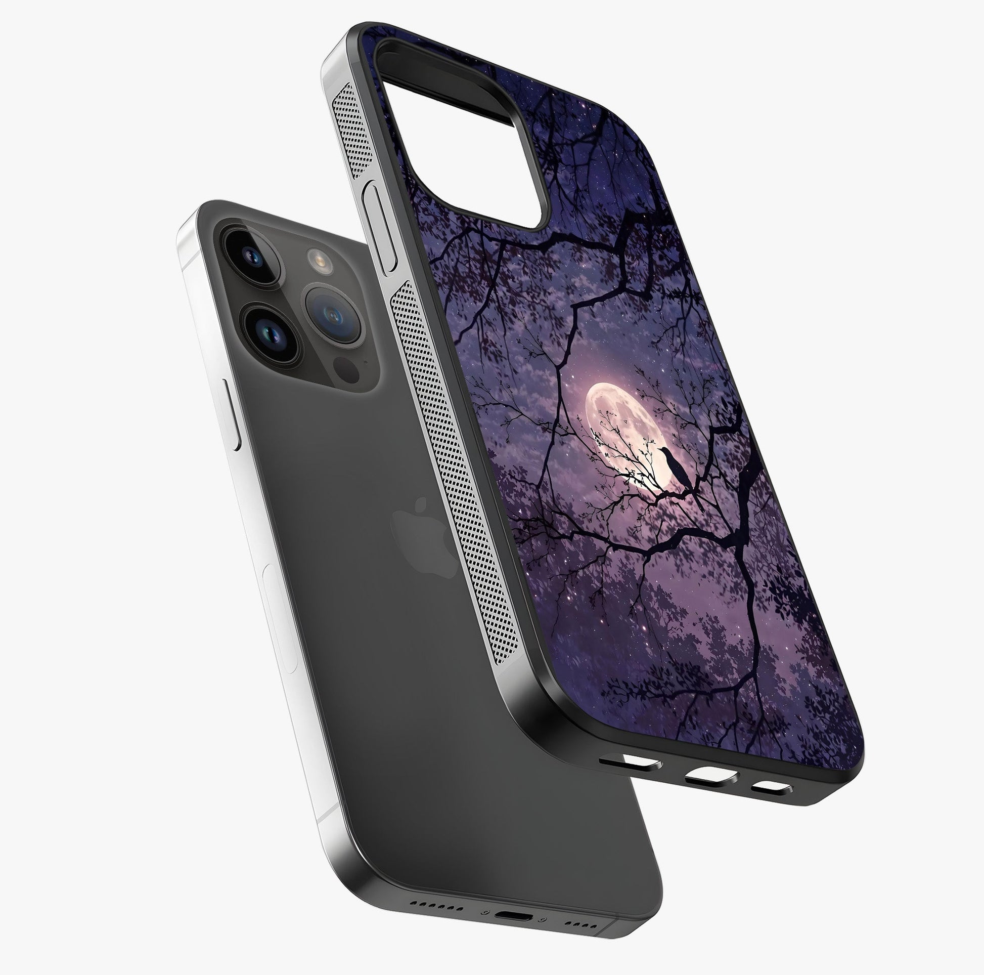 Whispering Moon Silence Glass Case laid diagonally highlighting side profile, edges and glossy glass shine.