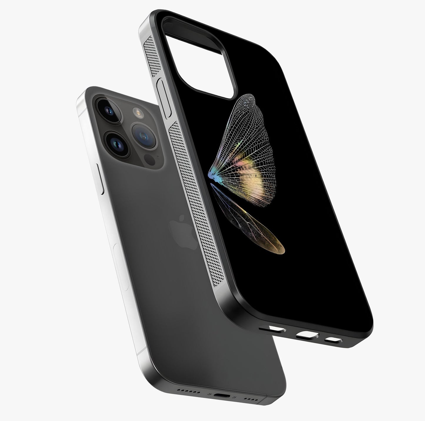 Whispers Of Wings Glass Case laid diagonally highlighting side profile, edges and glossy glass shine.