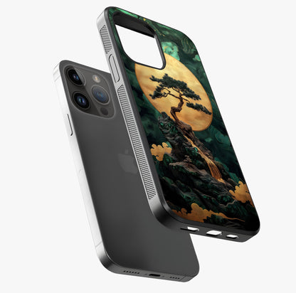 Zen Moon Rise Glass Case laid diagonally highlighting side profile, edges and glossy glass shine.