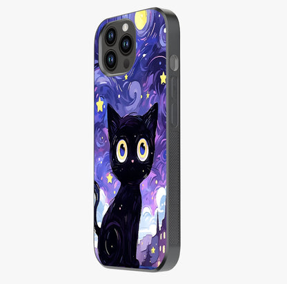 Abstract Cat Art Glass Case photographed in natural light showing reflective finish and design depth.