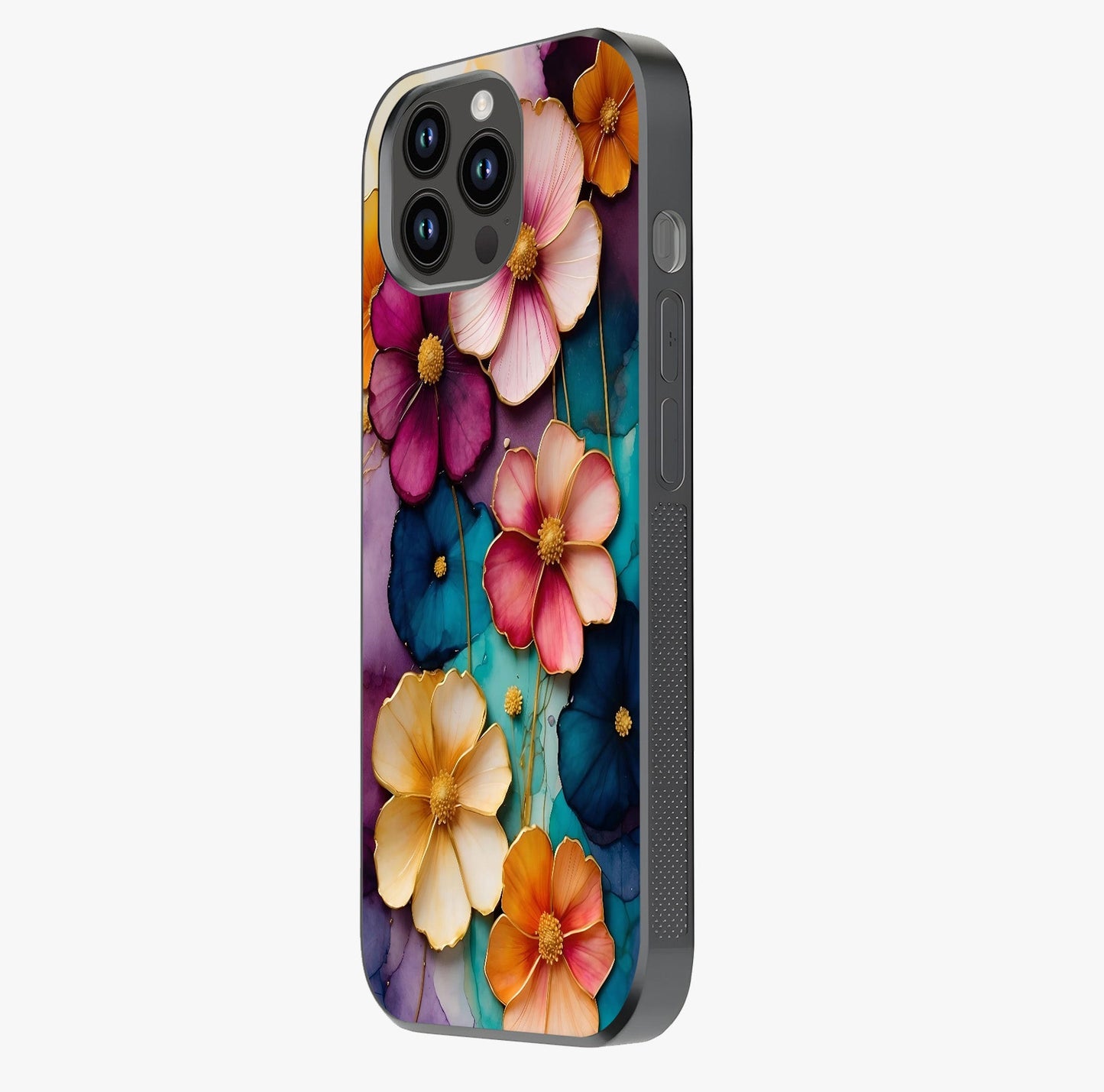 Artlyn Grace Flower Pattern Glass Case photographed in natural light showing reflective finish and design depth.