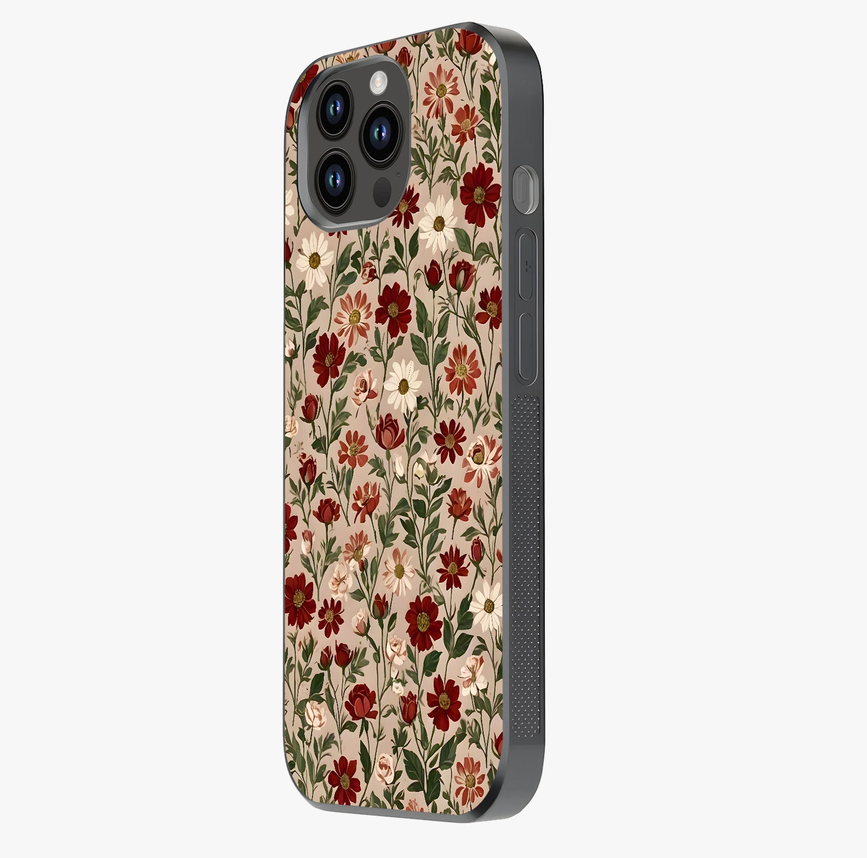 Biege Flower With Leaf Glass Case photographed in natural light showing reflective finish and design depth.