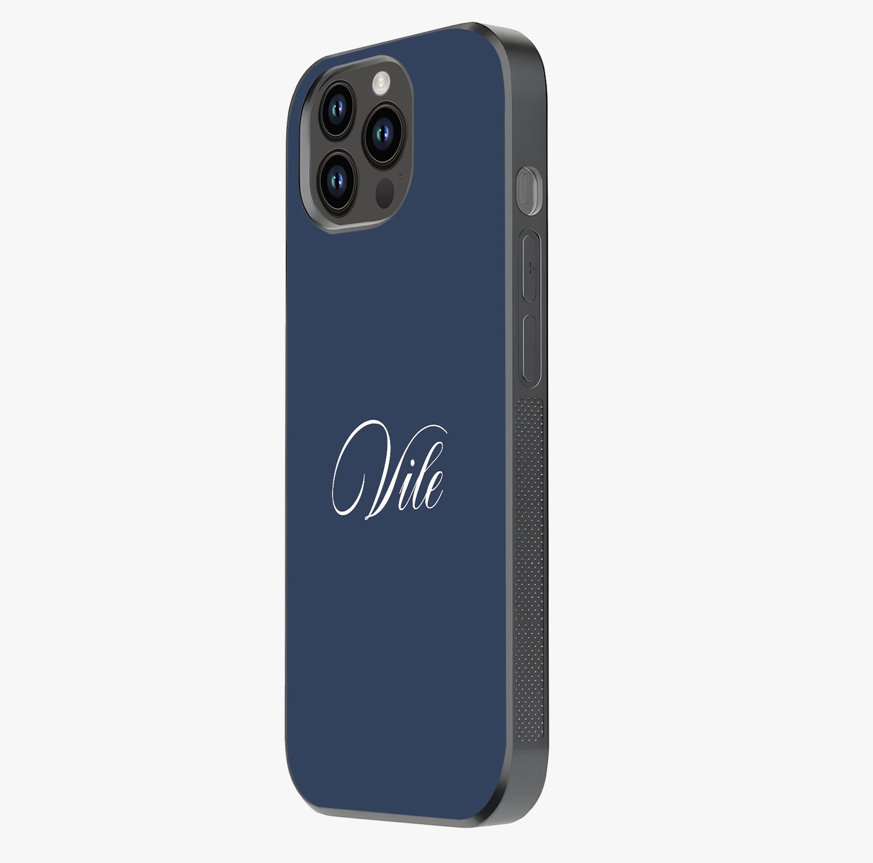 Blue Background Personalized Custom Name Glass Case photographed in natural light showing reflective finish and design depth.