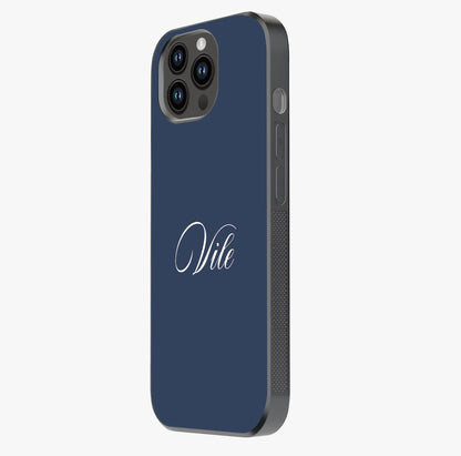 Blue Background Personalized Custom Name Glass Case photographed in natural light showing reflective finish and design depth.