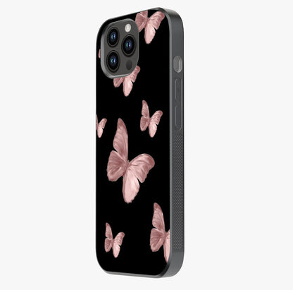 Butterfly Pattern Glass Case photographed in natural light showing reflective finish and design depth.