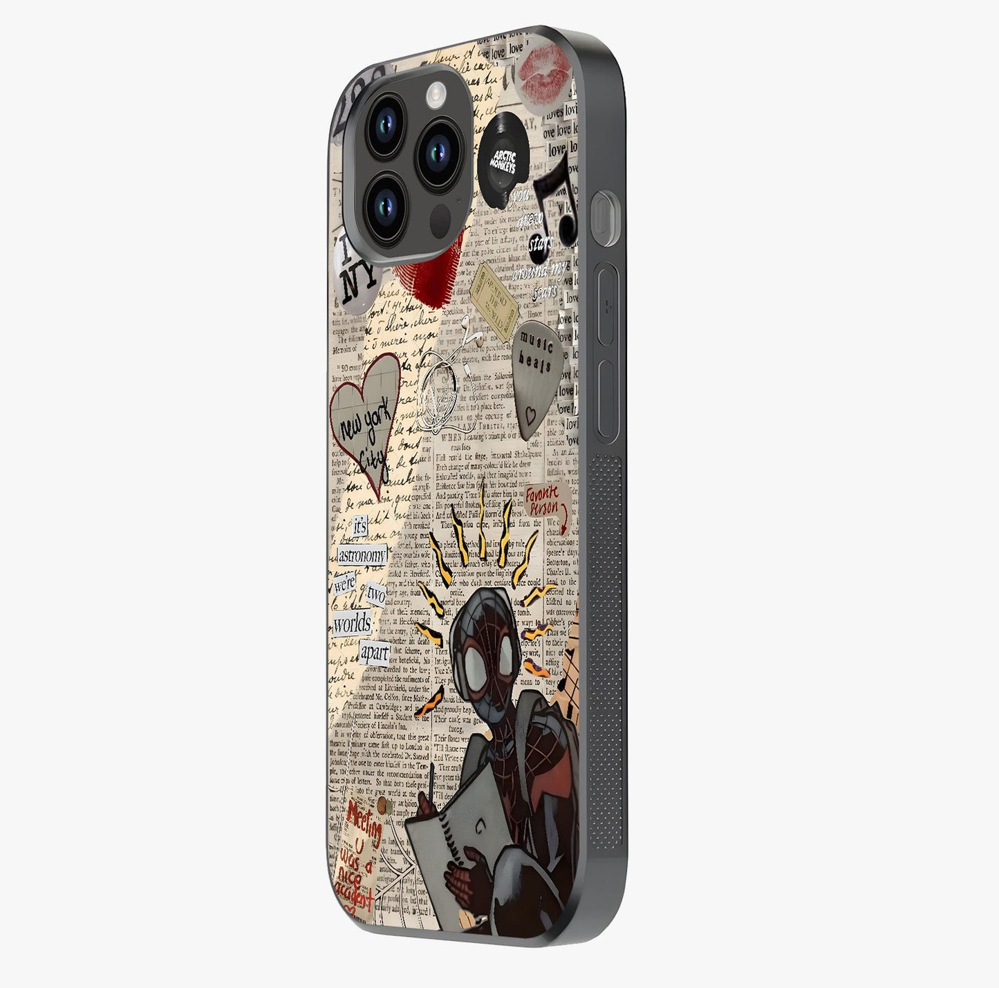 City Dream Sketch Glass Case photographed in natural light showing reflective finish and design depth.