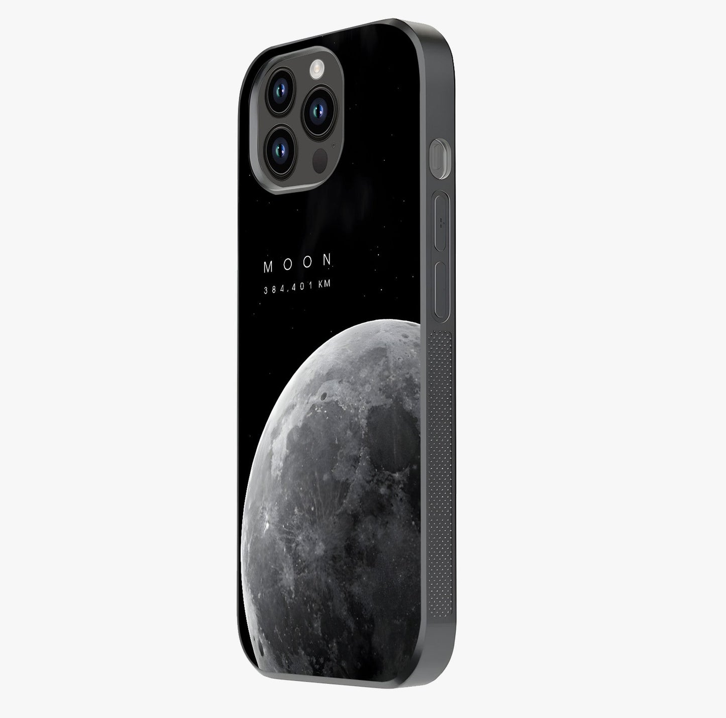 Cosmic Moon Glow Glass Case photographed in natural light showing reflective finish and design depth.
