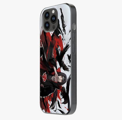 Crimson Crow Illusion Glass Case photographed in natural light showing reflective finish and design depth.
