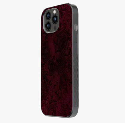 Crimson Fade Flow Glass Case photographed in natural light showing reflective finish and design depth.