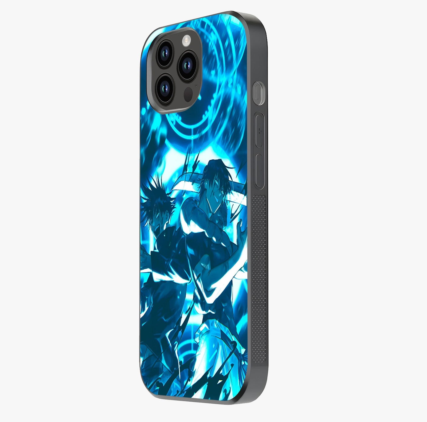 Cursed Energy Clash Glass Case photographed in natural light showing reflective finish and design depth.