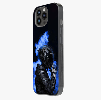Cyber Sentinel Protocol Glass Case photographed in natural light showing reflective finish and design depth.