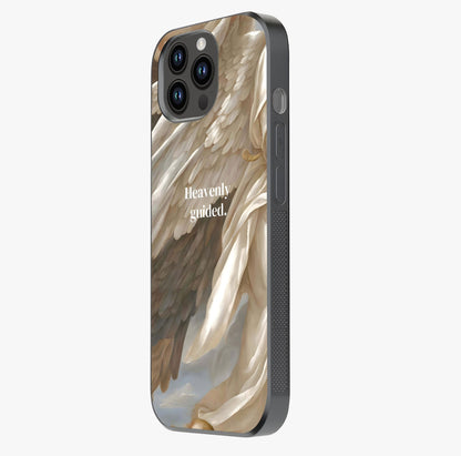 Divine Winged Grace Glass Case photographed in natural light showing reflective finish and design depth.