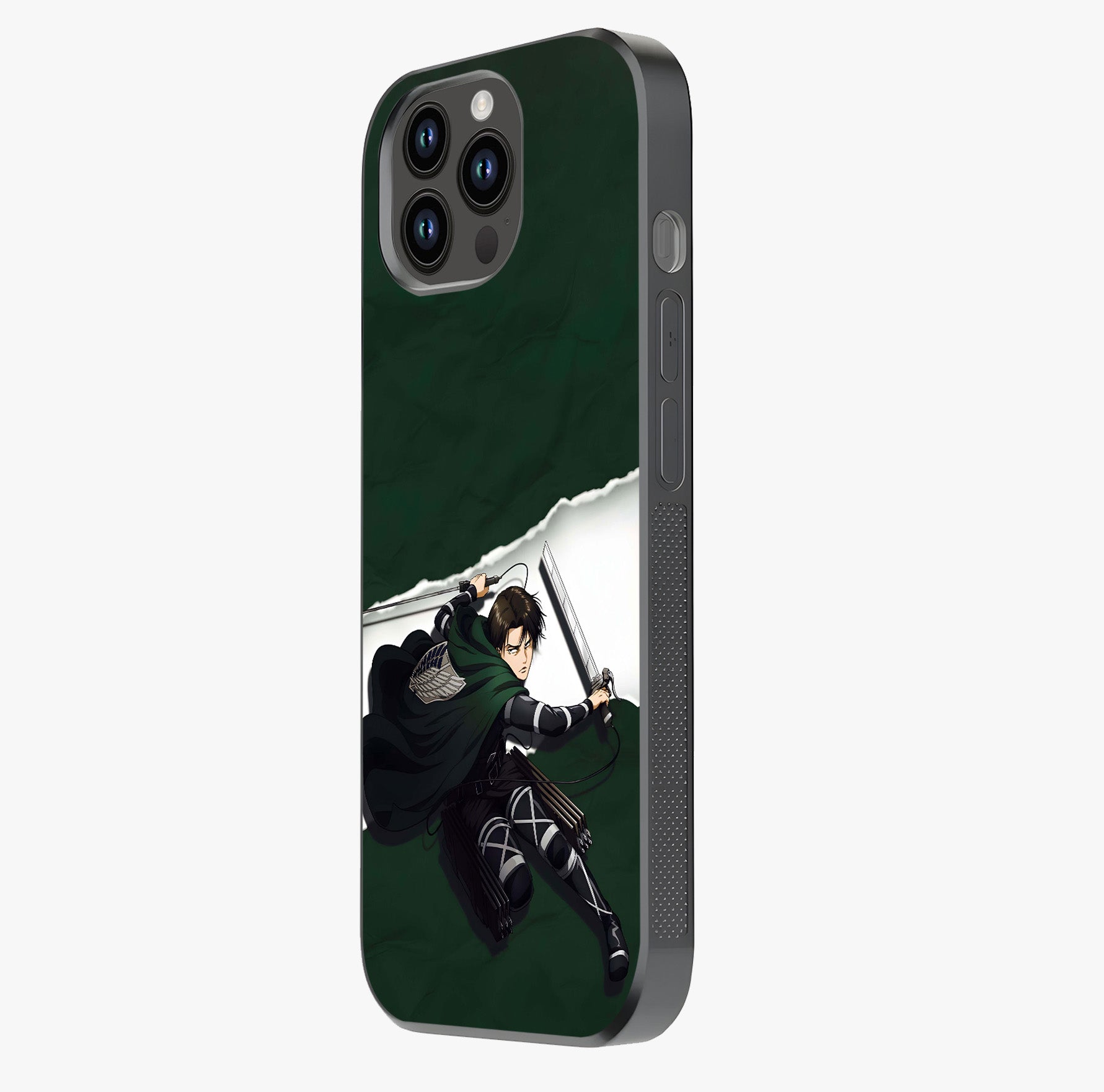 Emerald War Vanguard Glass Case photographed in natural light showing reflective finish and design depth.