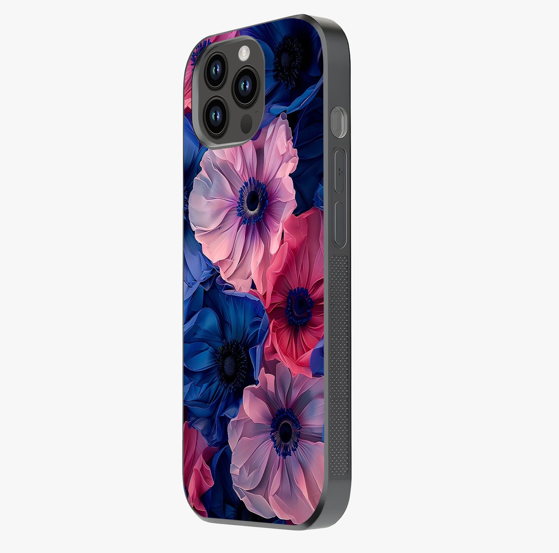 Flower Paper Art Pattern Glass Case photographed in natural light showing reflective finish and design depth.