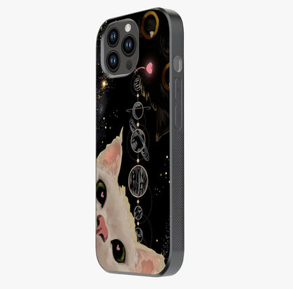 Galactic Cat Glass Case photographed in natural light showing reflective finish and design depth.