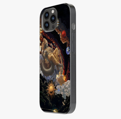 Galactic Divine God Glass Case photographed in natural light showing reflective finish and design depth.