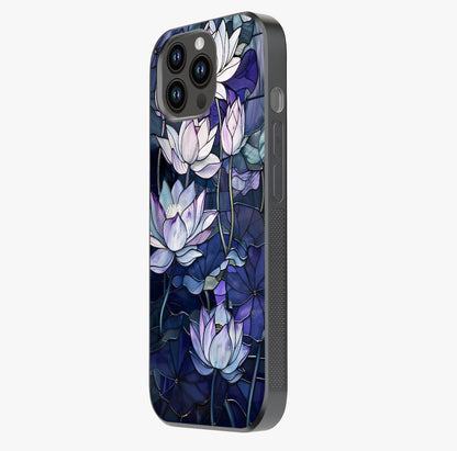 Gloss Petal Rush Glass Case photographed in natural light showing reflective finish and design depth.