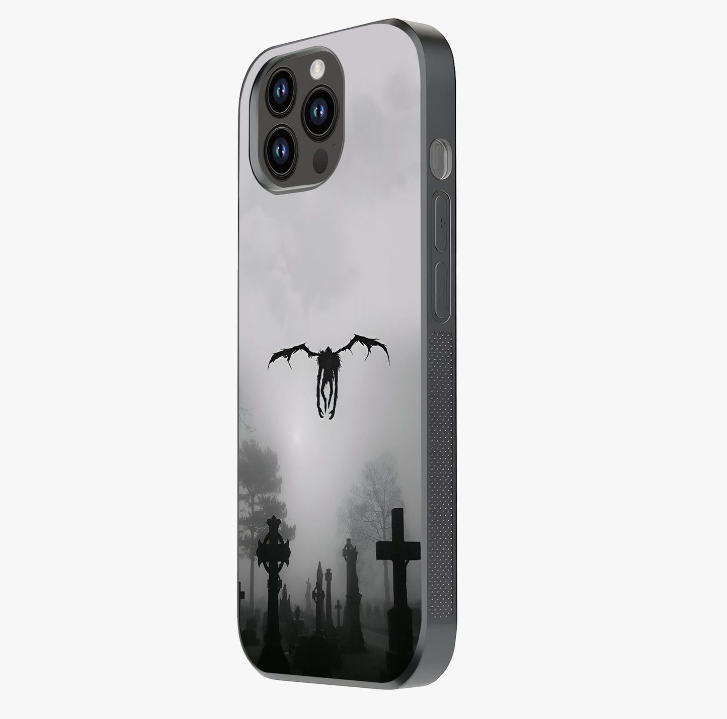 Graveyard Shadow Descent Glass Case photographed in natural light showing reflective finish and design depth.