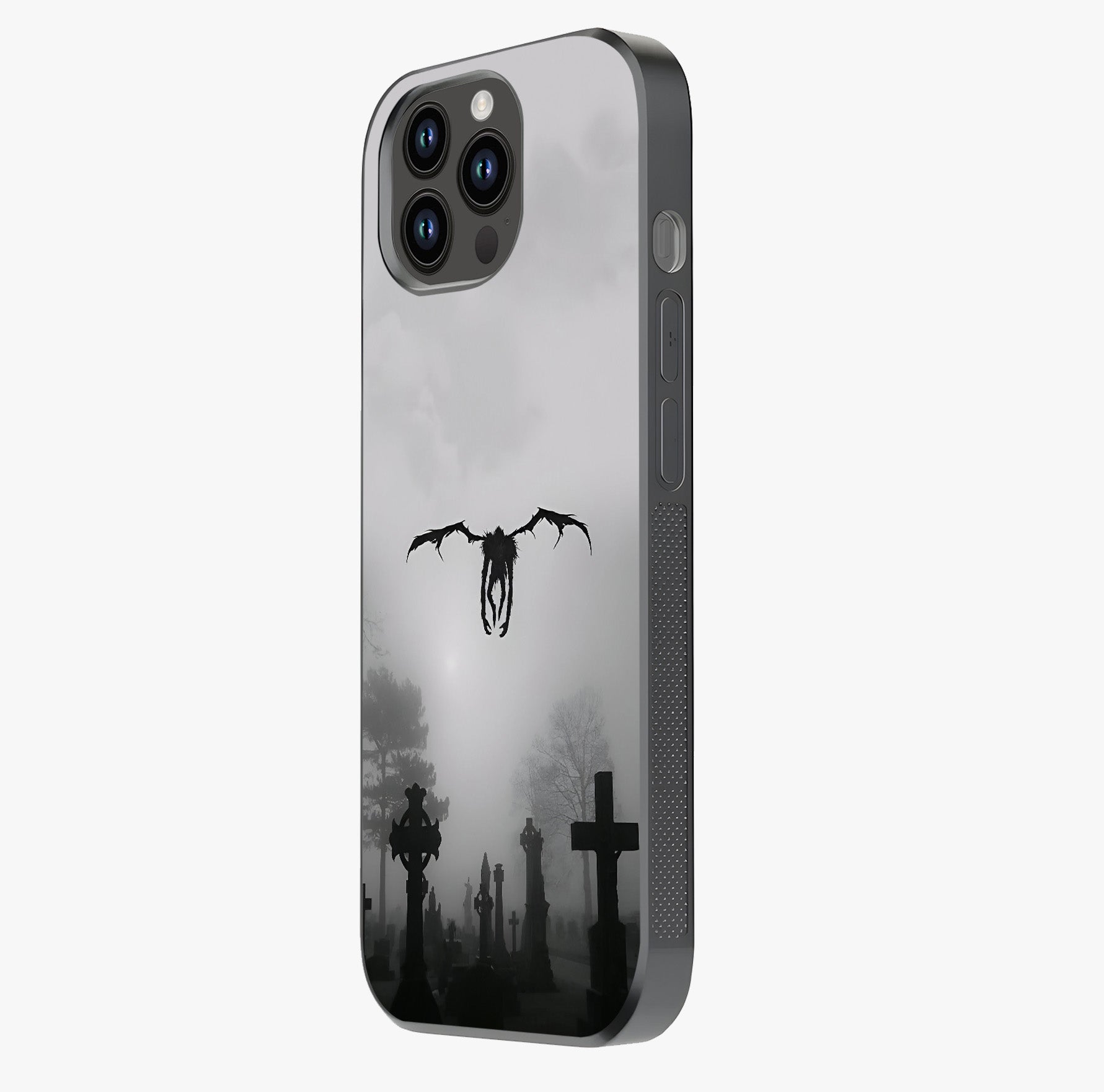Graveyard Shadow Descent Glass Case photographed in natural light showing reflective finish and design depth.