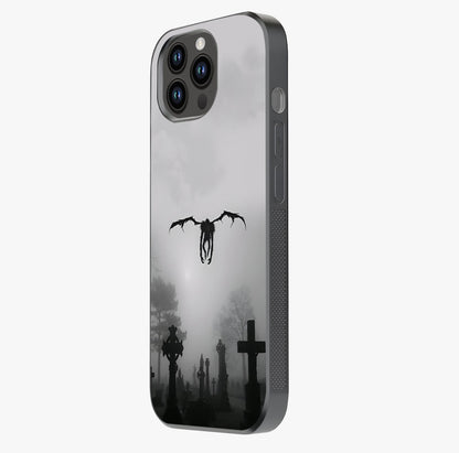 Graveyard Shadow Descent Glass Case photographed in natural light showing reflective finish and design depth.