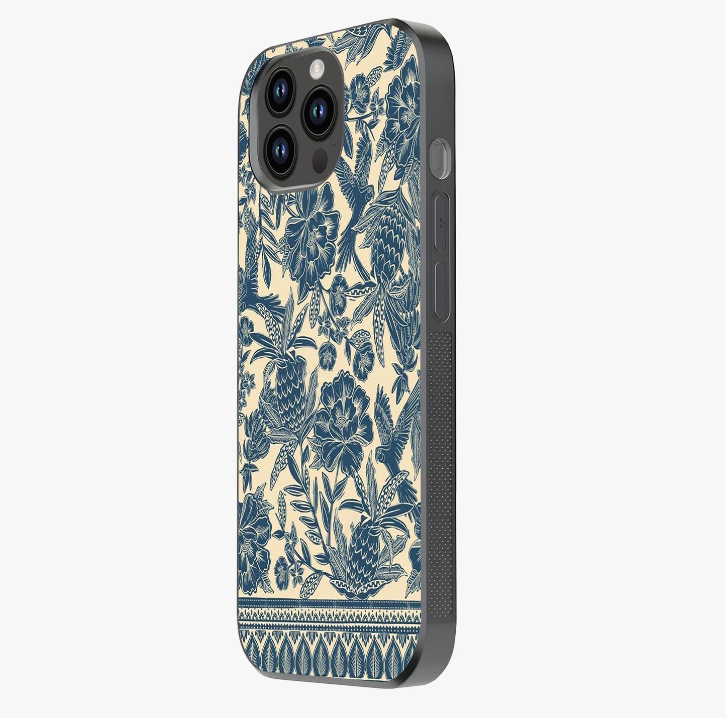 Heirloom Wild Bloom Glass Case photographed in natural light showing reflective finish and design depth.