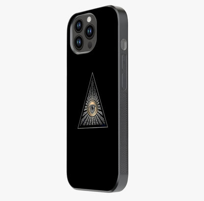 Illuminati Evil Glass Case photographed in natural light showing reflective finish and design depth.