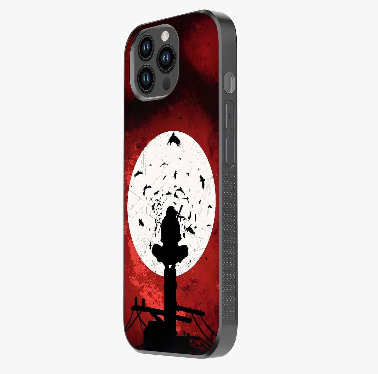 Itachi Limited Edition Naruto Anime Glass Case photographed in natural light showing reflective finish and design depth.