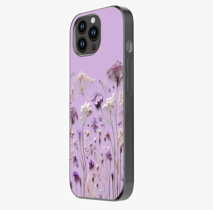 Lavender Blossom Dream Glass Case photographed in natural light showing reflective finish and design depth.