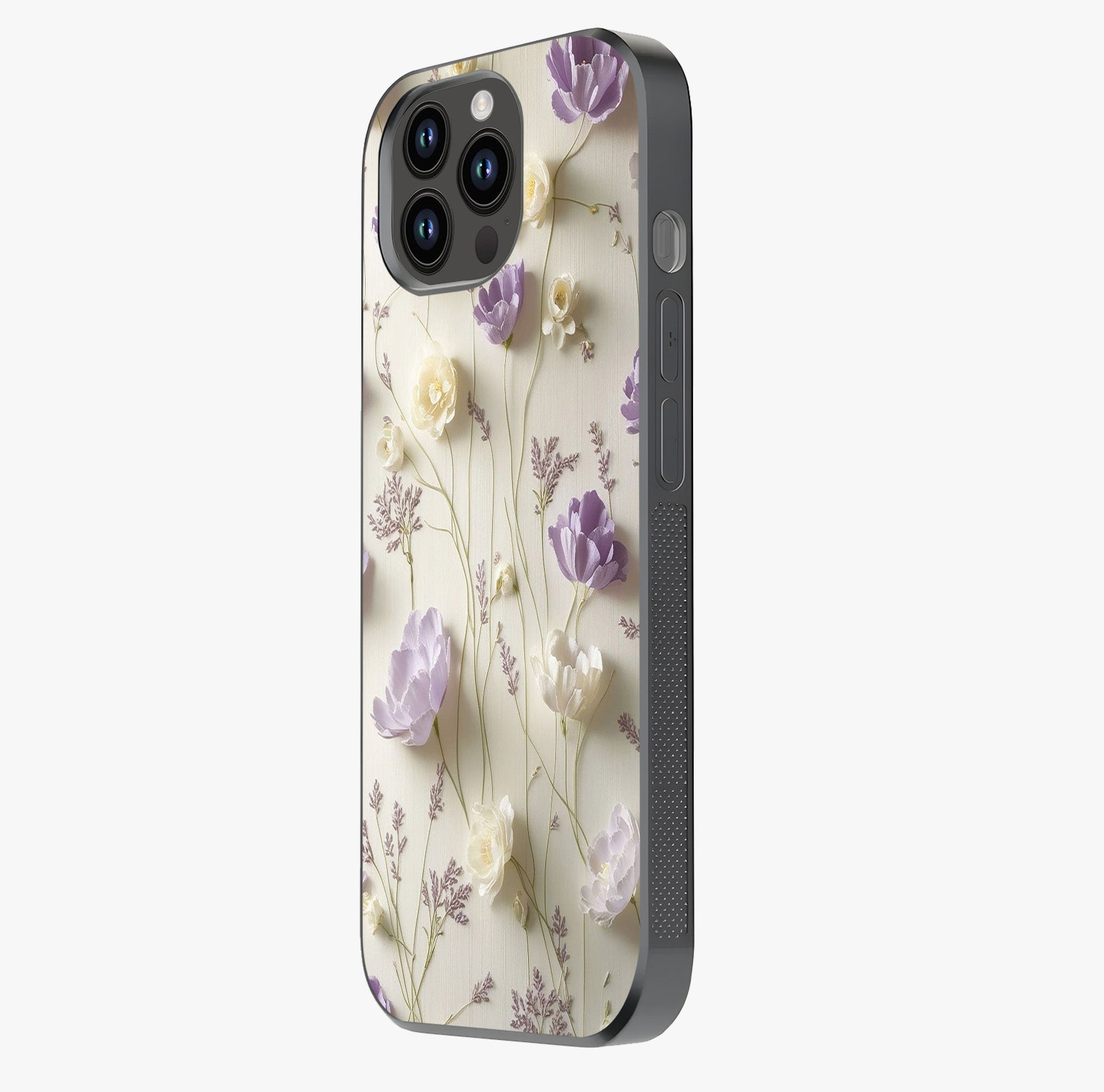 Lilac Breeze Harmony Glass Case photographed in natural light showing reflective finish and design depth.