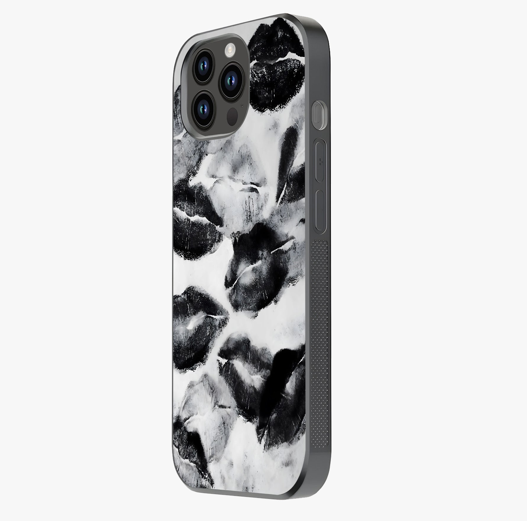 Midnight Kiss Marks Glass Case photographed in natural light showing reflective finish and design depth.