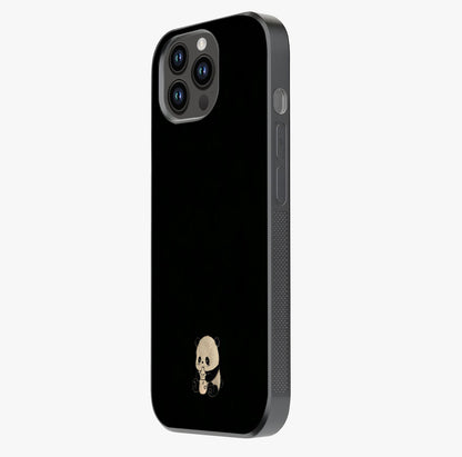Midnight Panda Love Glass Case photographed in natural light showing reflective finish and design depth.