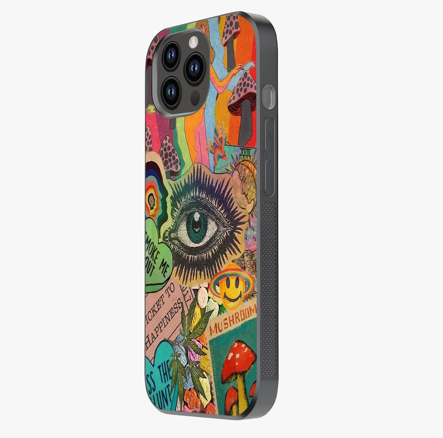 Mystic Eye Wonderland Glass Case photographed in natural light showing reflective finish and design depth.