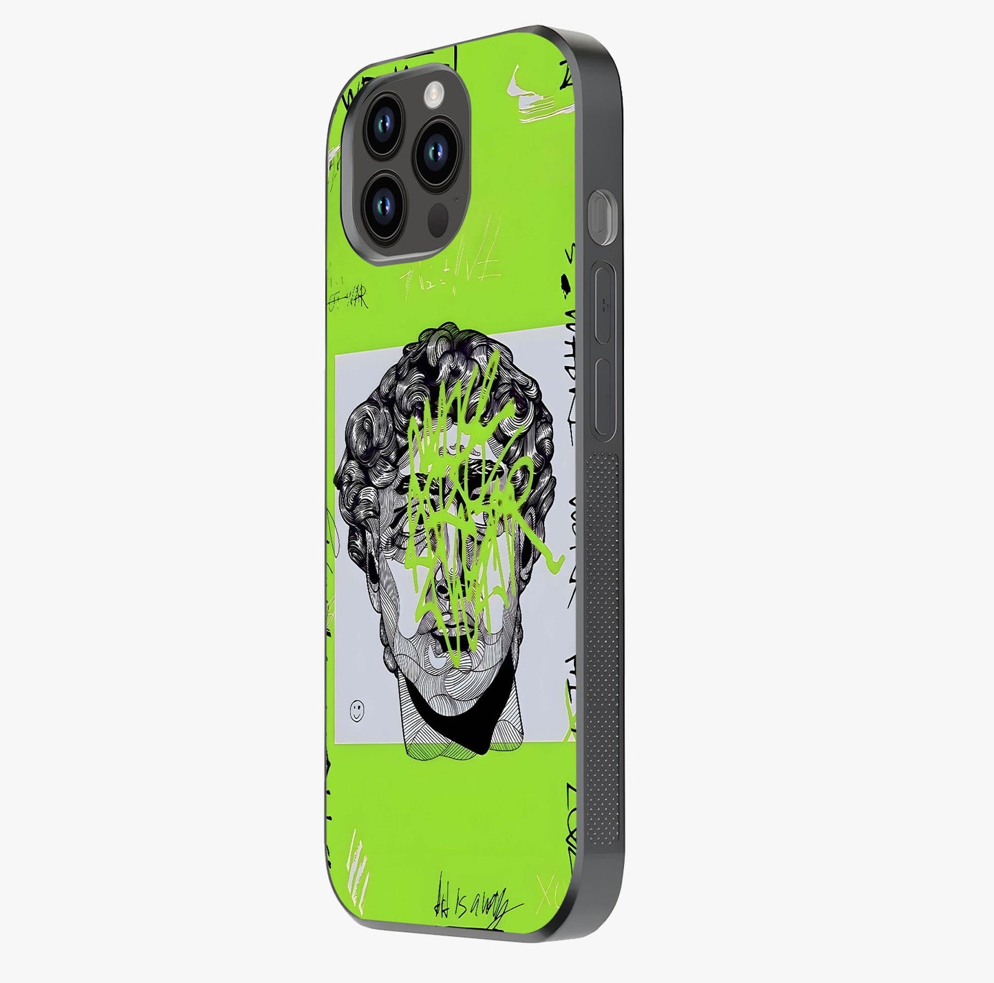 Neo Graffiti Rebellion Glass Case photographed in natural light showing reflective finish and design depth.