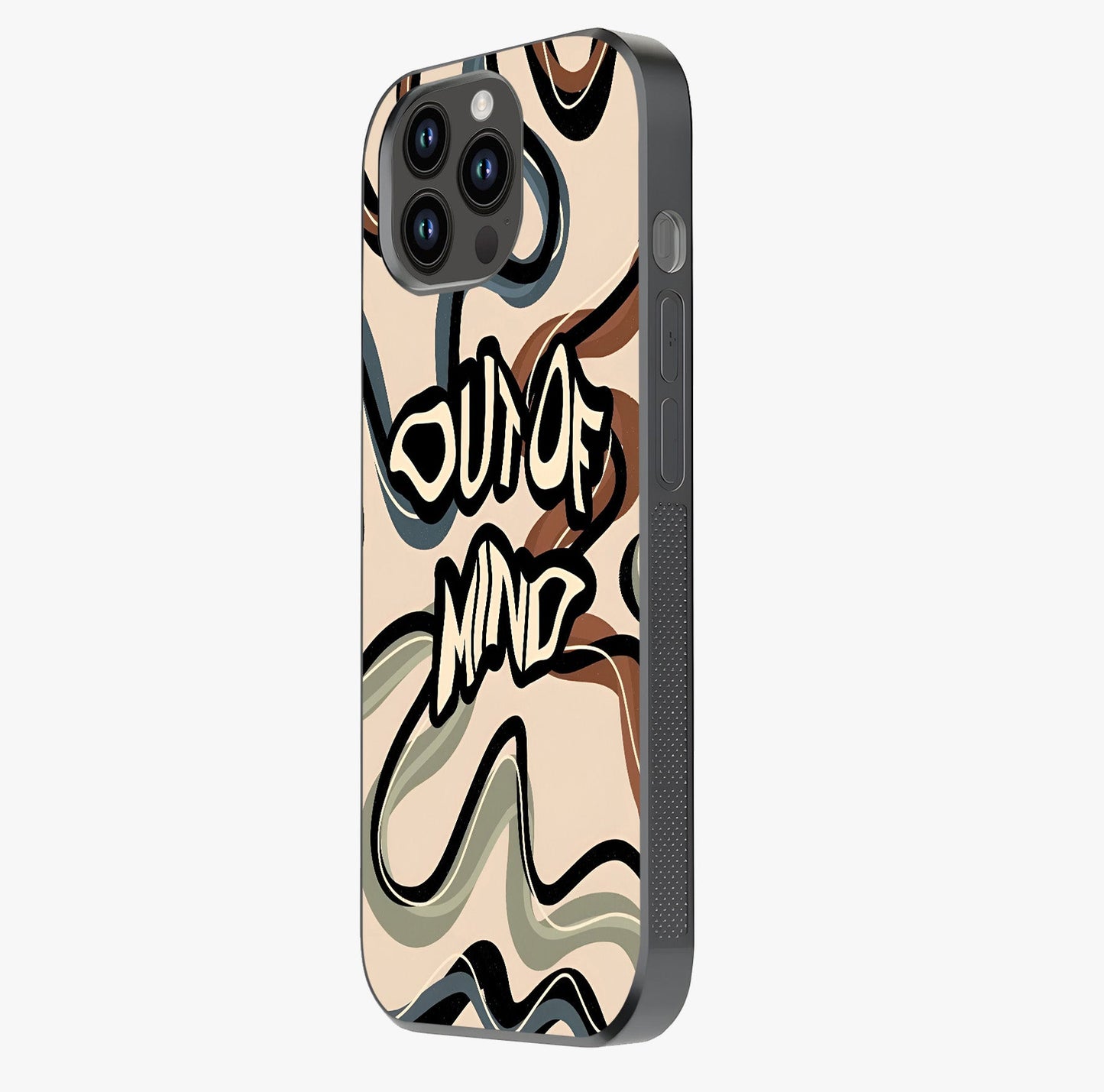 Out Of Mind Glass Case photographed in natural light showing reflective finish and design depth.