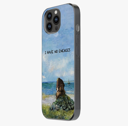 Peace Beyond War Glass Case photographed in natural light showing reflective finish and design depth.