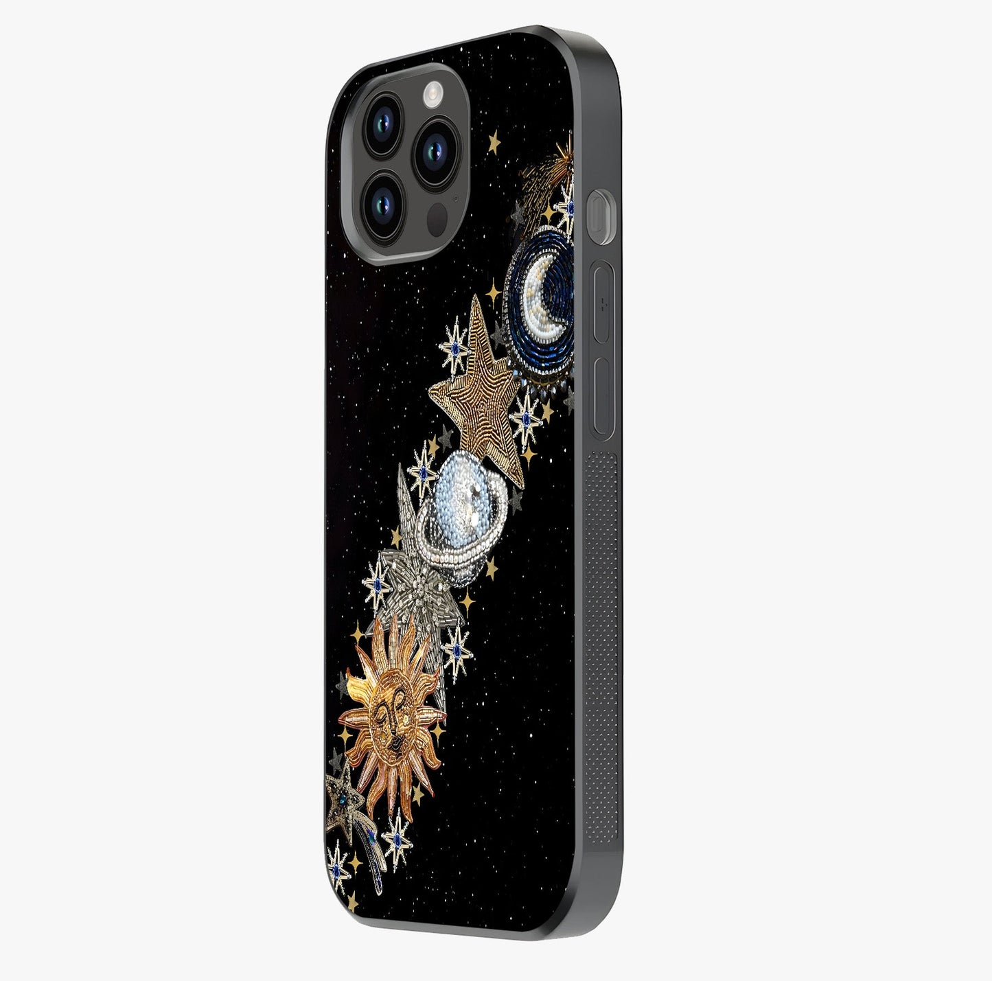 Pearls Universe Object Glass Case photographed in natural light showing reflective finish and design depth.