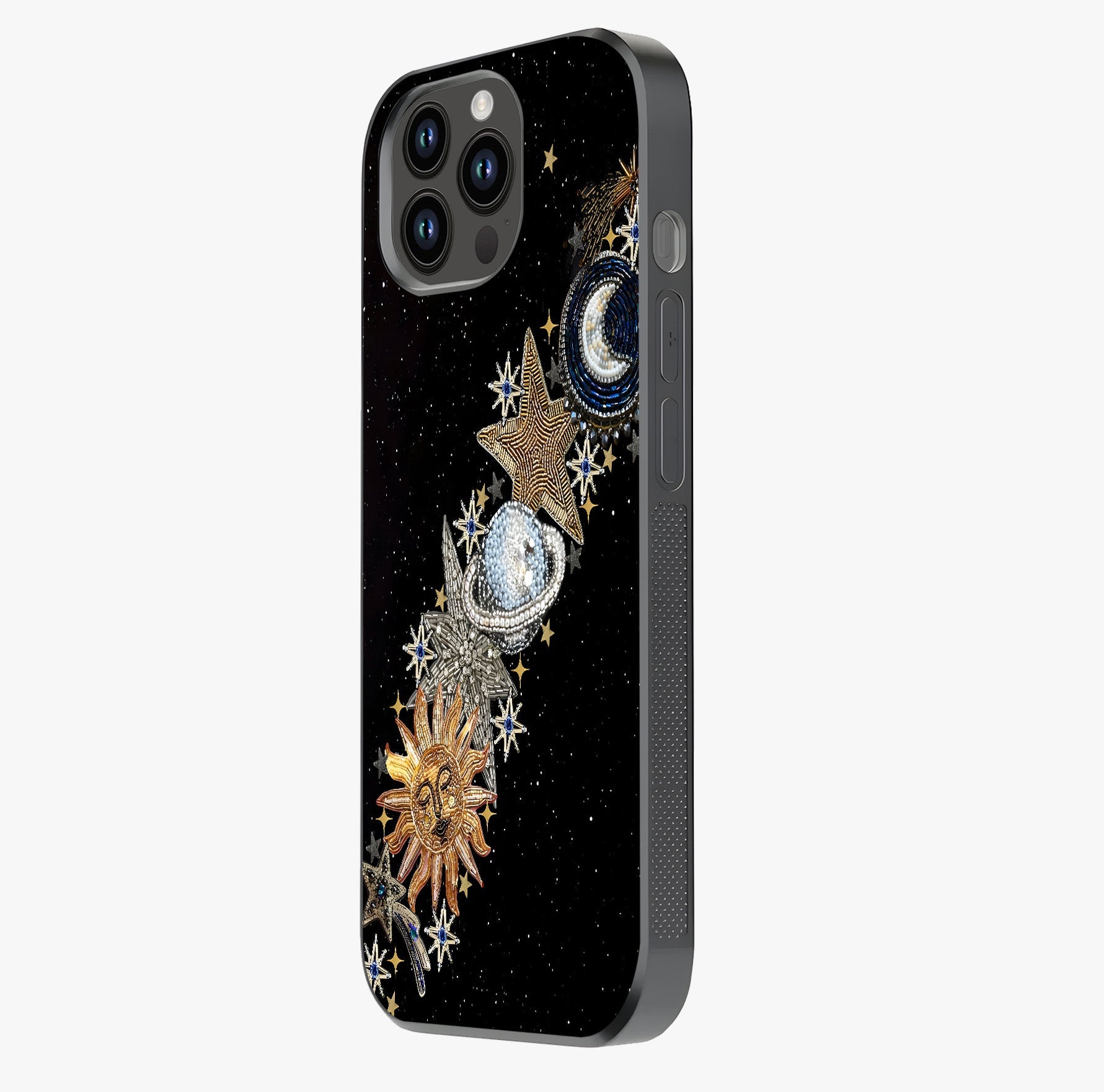 Pearls Universe Object Glass Case photographed in natural light showing reflective finish and design depth.