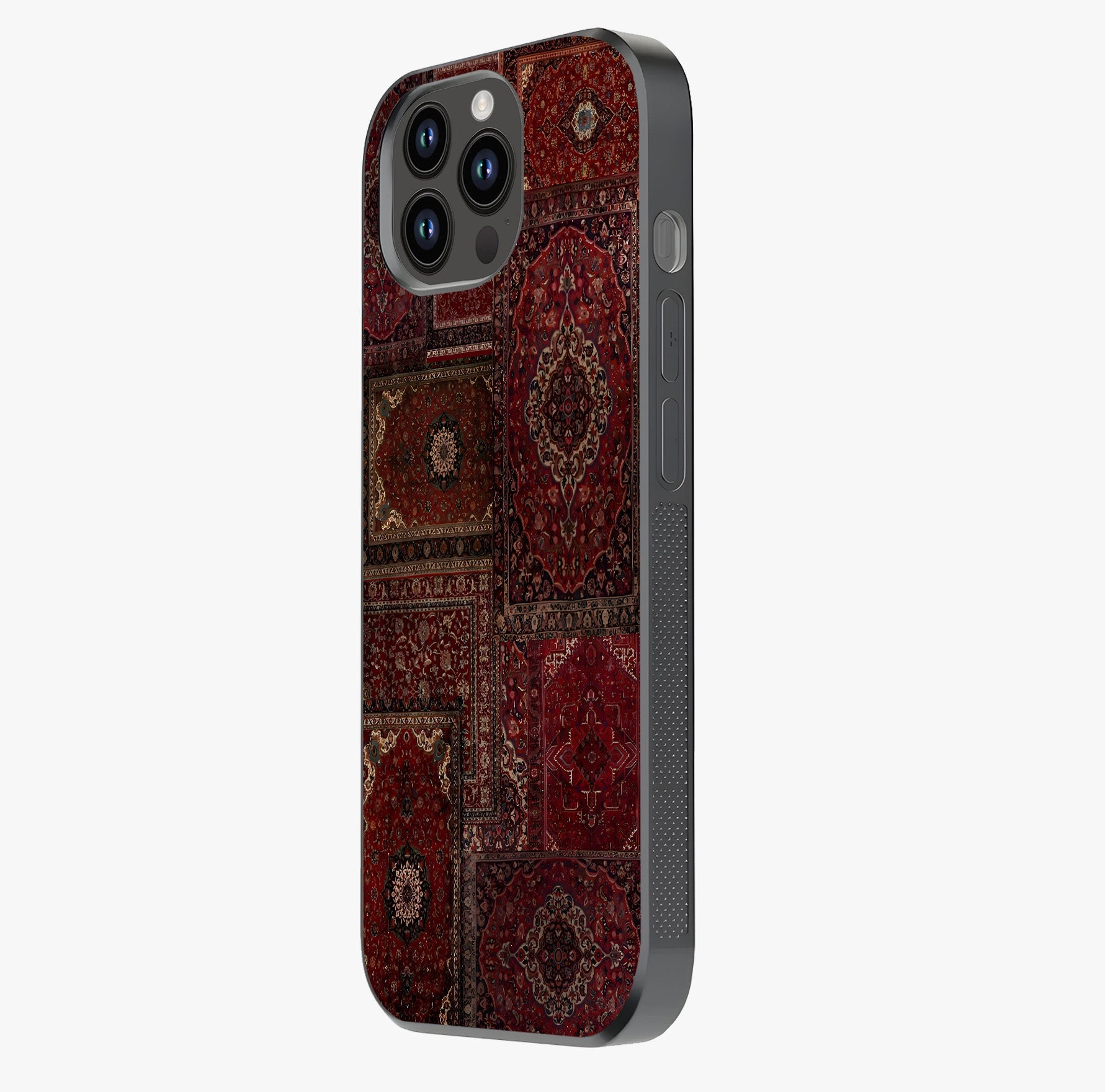 Persian Velvet Tale Glass Case photographed in natural light showing reflective finish and design depth.