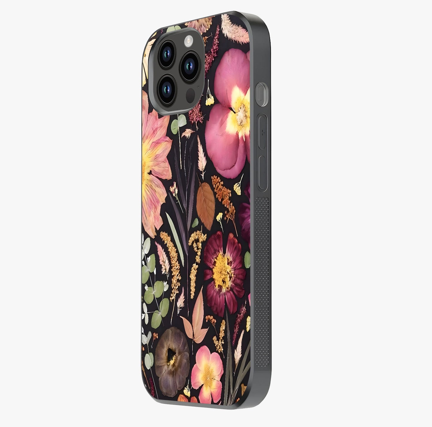 Petal Dream Tapestry Glass Case photographed in natural light showing reflective finish and design depth.