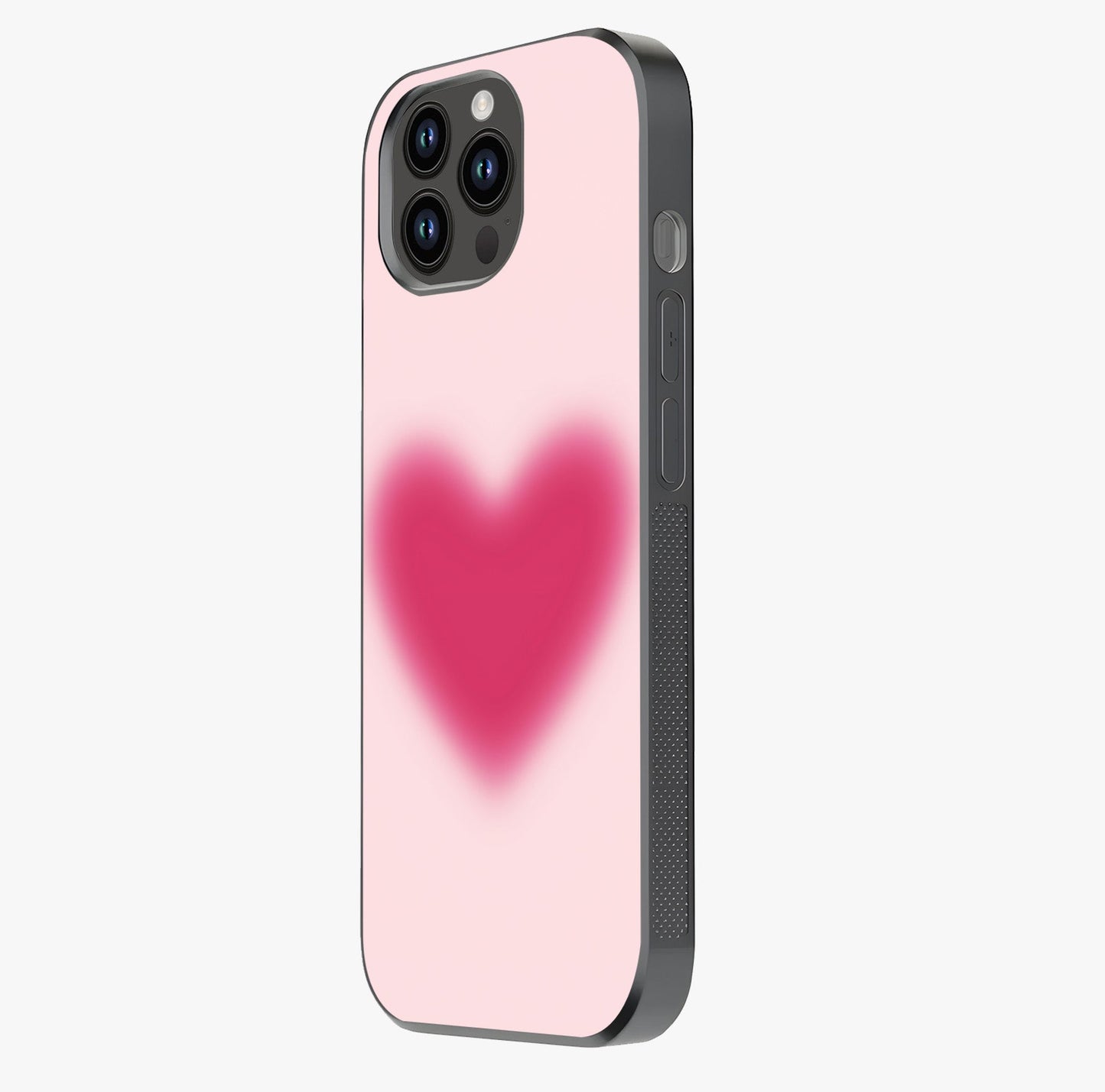 Pink Aura Heart Glass Case photographed in natural light showing reflective finish and design depth.