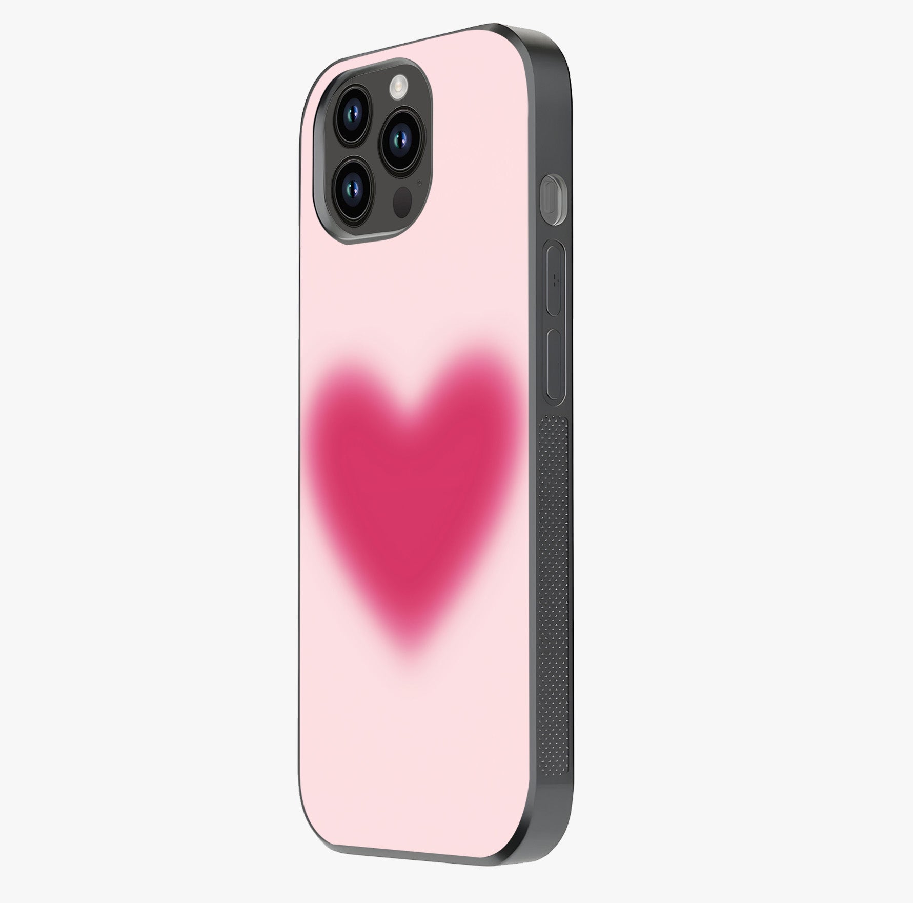 Pink Aura Heart Glass Case photographed in natural light showing reflective finish and design depth.