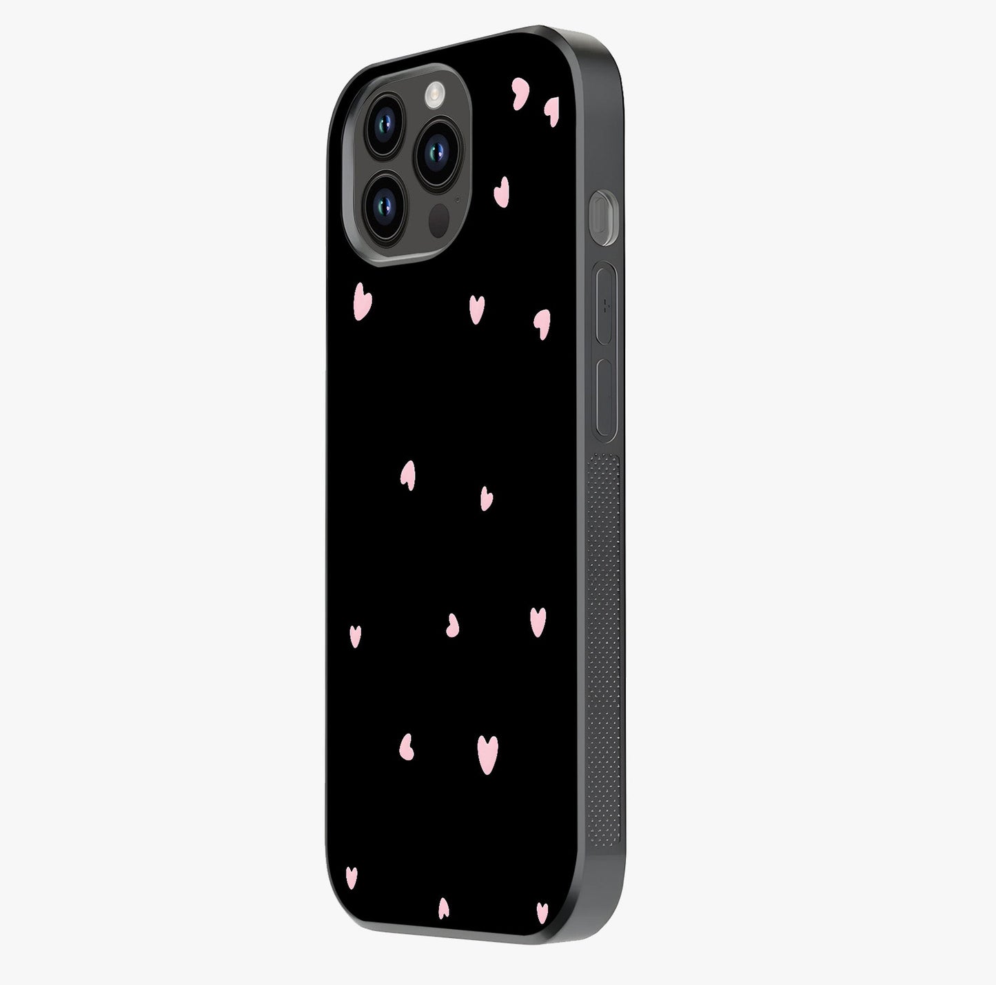 Pink Love Drops Glass Case photographed in natural light showing reflective finish and design depth.