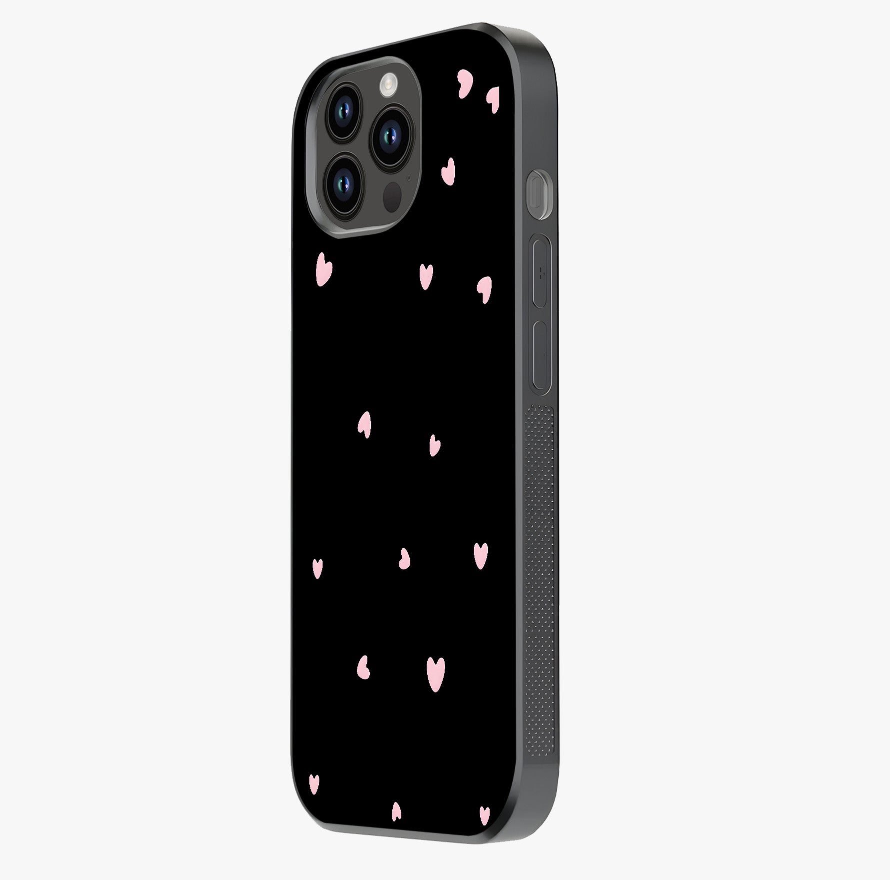 Pink Love Drops Glass Case photographed in natural light showing reflective finish and design depth.