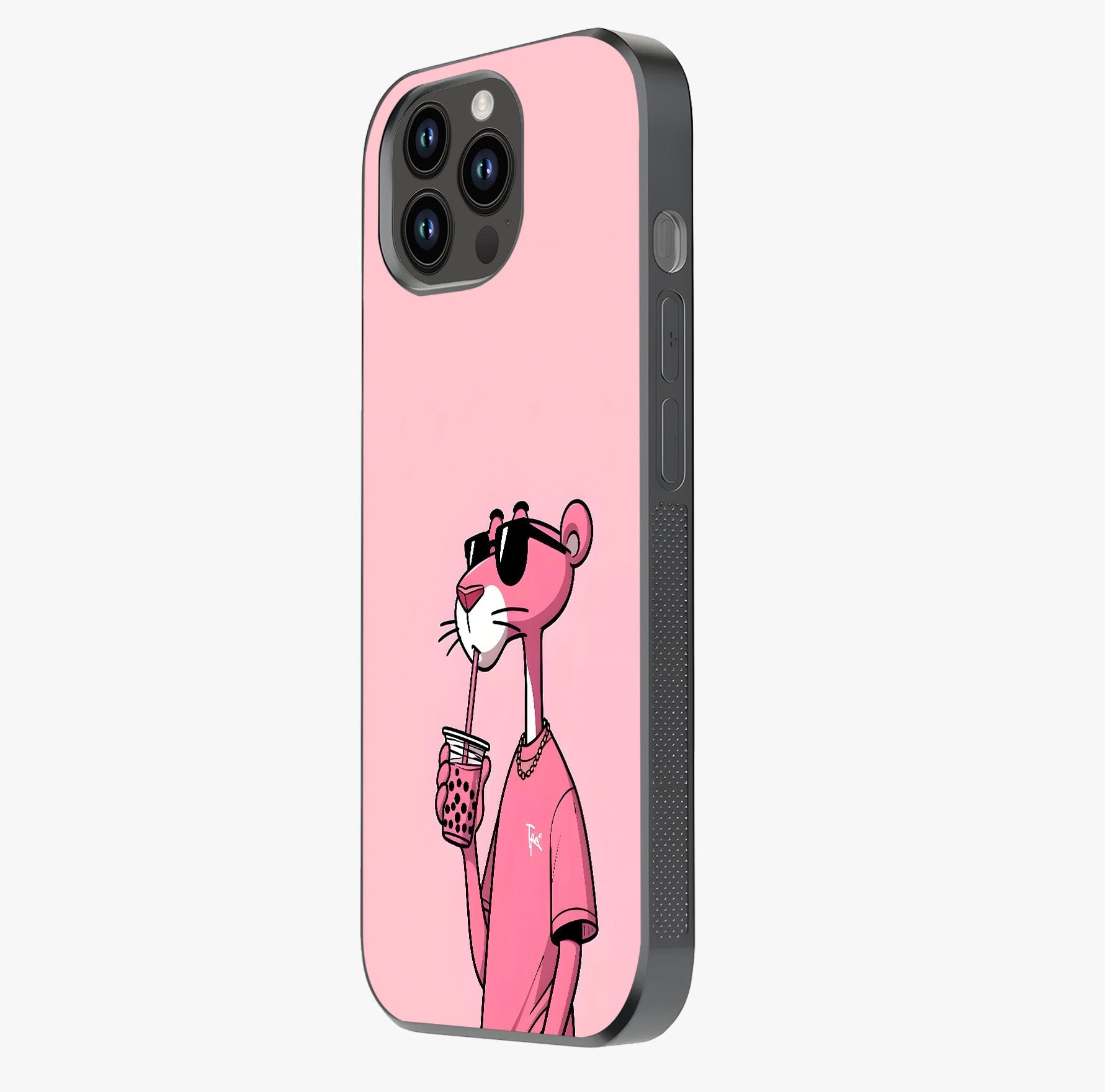 Pink Panther Glass Case photographed in natural light showing reflective finish and design depth.