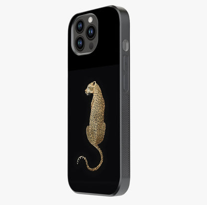 Regal Leopard Glass Case photographed in natural light showing reflective finish and design depth.