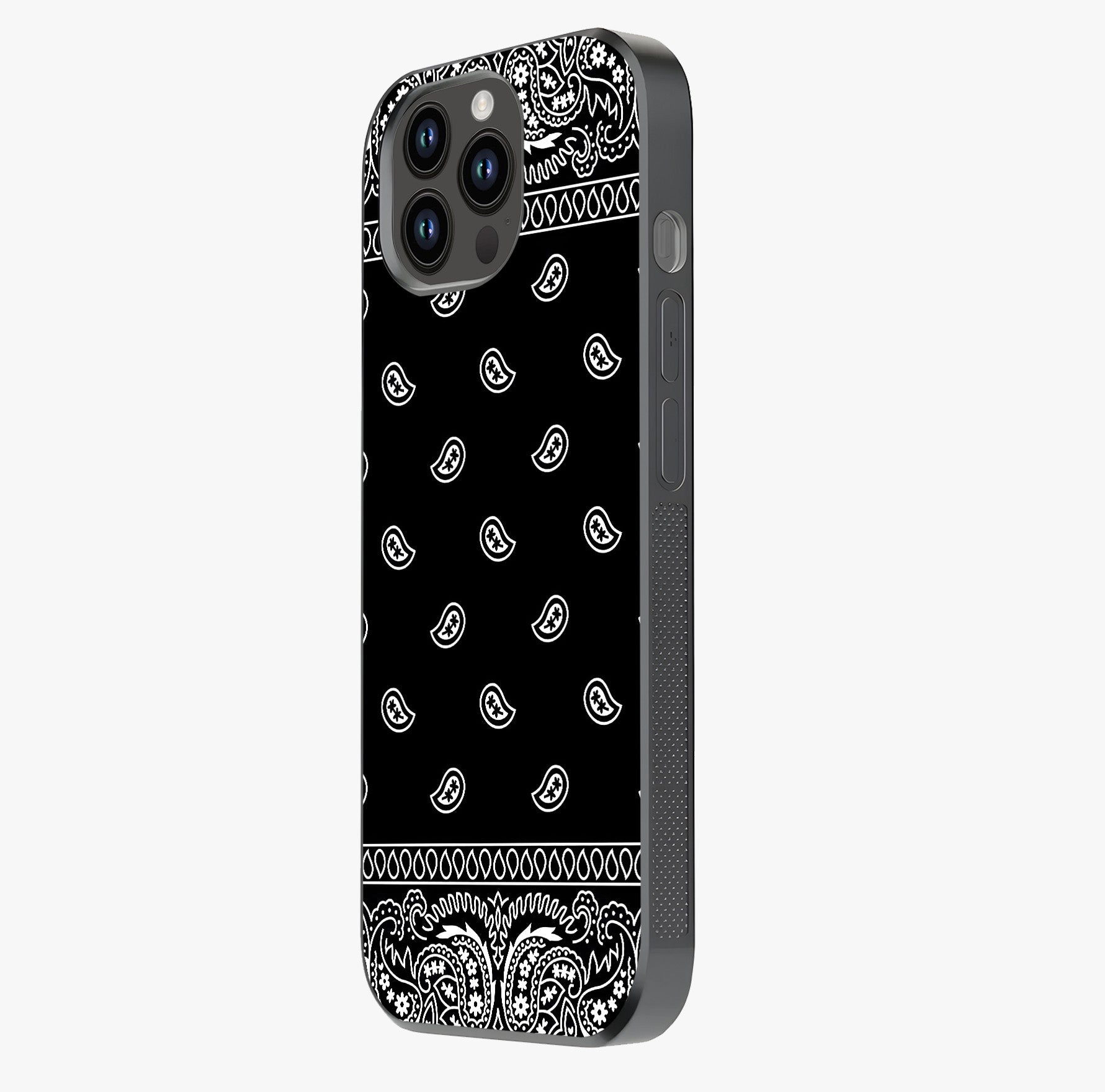 Retro Rebel Threads Glass Case photographed in natural light showing reflective finish and design depth.