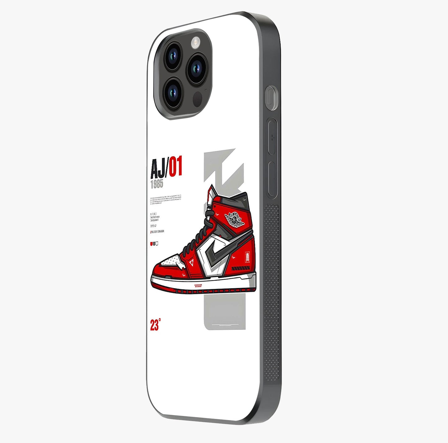 Retro Sneaker Blueprint Glass Case photographed in natural light showing reflective finish and design depth.