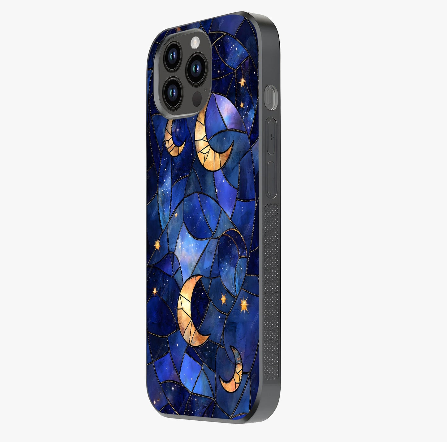 Starlit Sky Tapestry Glass Case photographed in natural light showing reflective finish and design depth.